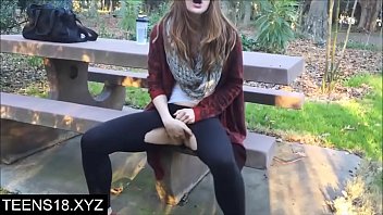 Teen girl make risky public deepthroat in middle of the Park! Cum in throat.