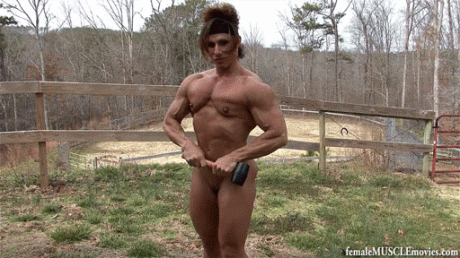 Female muscle flexing webcam