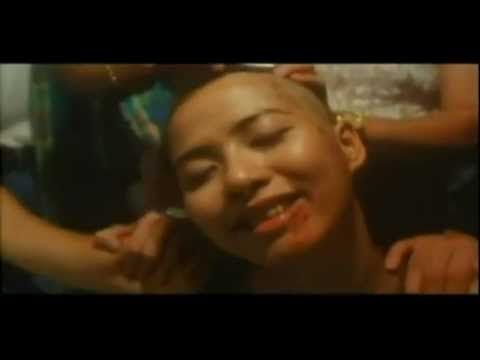 Asian woman straight razor headshave eyebrows