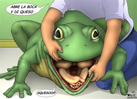 Giant frog vores female hero