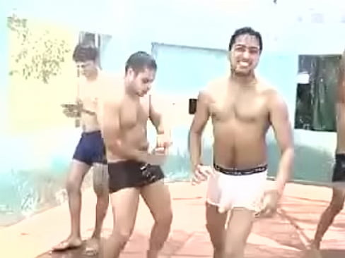 Boys jerking dancing underwear together straight